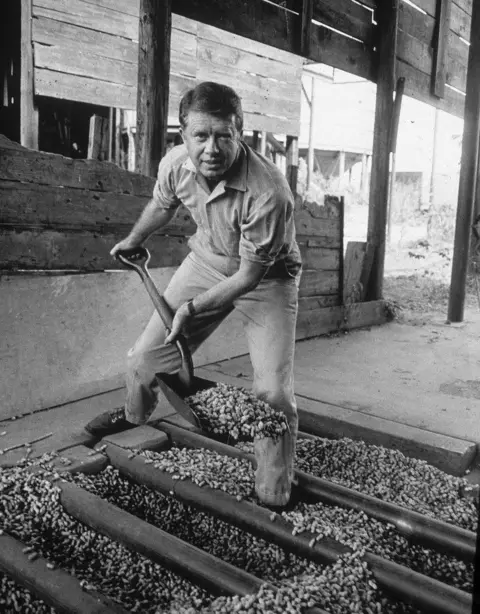 Getty Images Jimmy Carter shovelling peanuts in 1971