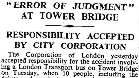 The Times archive Excerpt of archive newspaper cutting from the day after the bridge opening incident. 