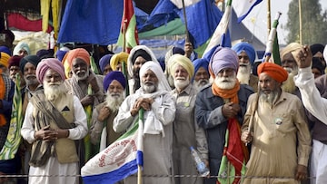 Farmers during their protest at the Shambhu border, in Patiala district, Sunday, /PTI photo