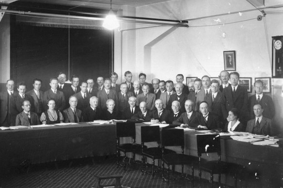 Curie, one of only two women, at a physics conference in Brussels in 1933.