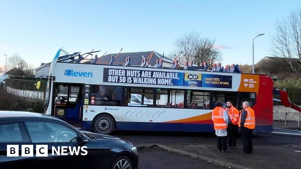 Double decker bus roof torn off in Kilmarnock bridge crash