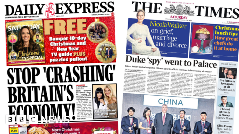 ‘MI5 probes Duke spy claims’ and ‘GDP blow to Reeves’