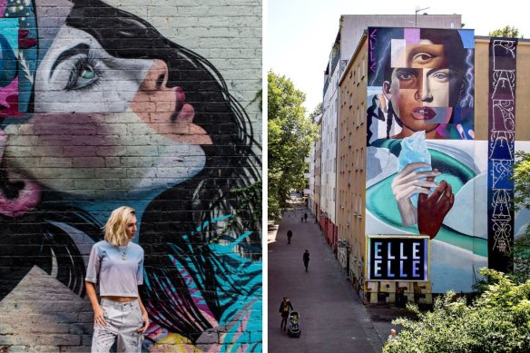 ELLE with one of her works (left) and her Paradox collaboration in Berlin. 