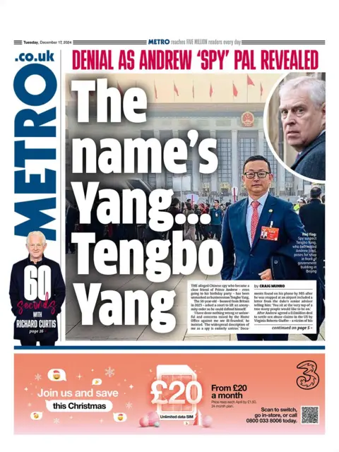 The main headline on the front page of Metro reads: "The name's Yang...Tengbo Yang"