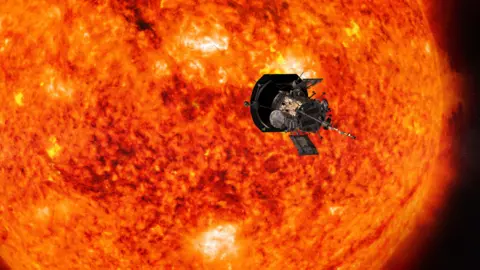 NASA Artist's impression of Parker Solar Probe spacecraft flying past the Sun