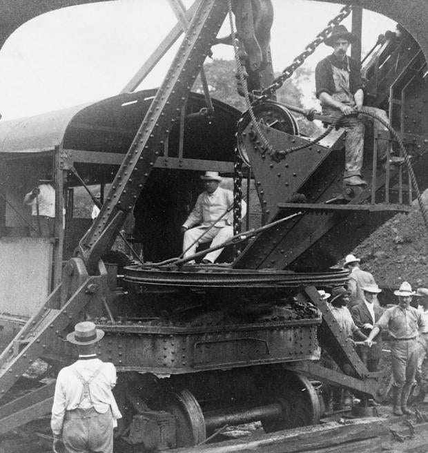 Theodore Roosevelt Sitting in Crane at Panama Canal 