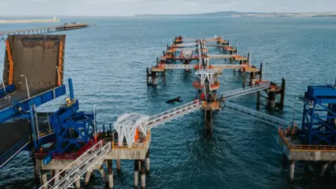 Chris Willz Photography and Film Empty berths at Holyhead port, showing the lattice girders which were damaged in a recent storm 