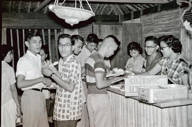 The author's father, Sepoy Severino, second from right, next to Doreen Gamboa, later known as Doreen Fernandez, the scholar and writer, at a college party in the 1955.