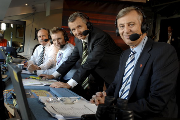 Leigh Matthews, Nathan Buckley, Bruce McAvaney and Dennis Cometti on Seven’s Friday Night Football in 2009.