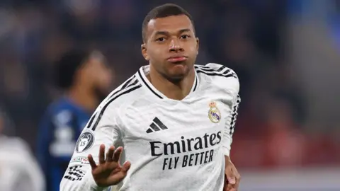 Getty Images Kylian Mbappé playing for Real Madrid against Atalanta BC