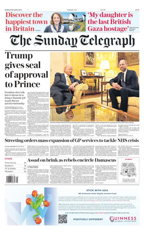 Sunday Telegraph front page 8 December