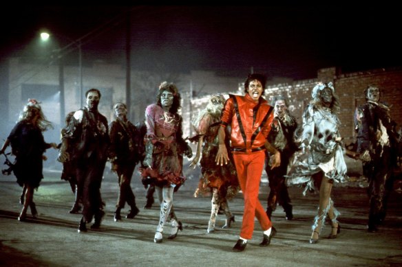 Jackson at the height of his popularity, in the music video for Thriller.