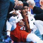 Sixers star Joel Embiid exits game after getting struck in face