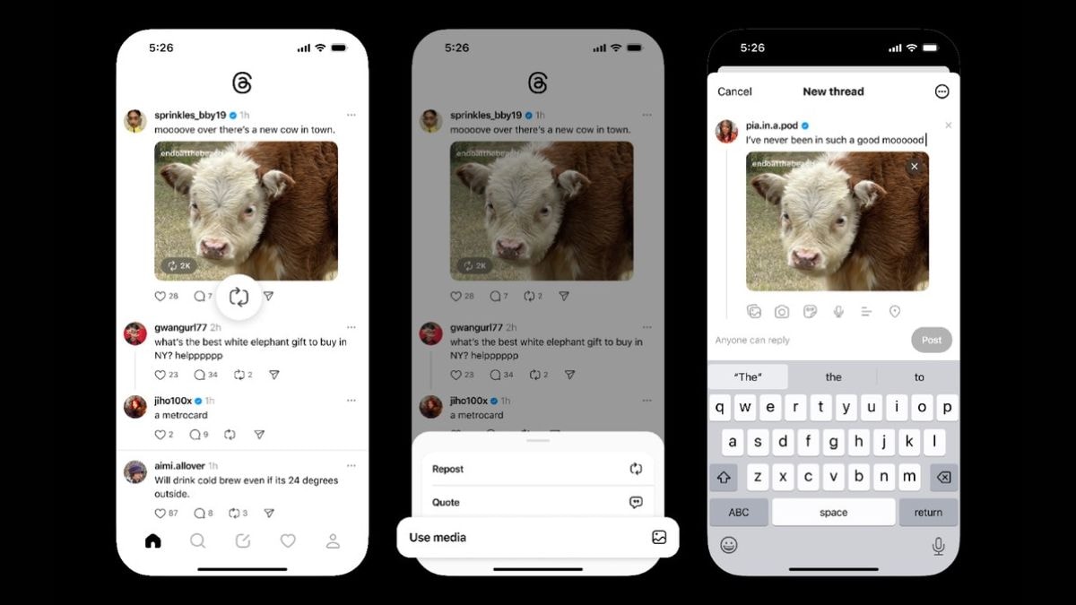 Threads Now Lets Users Reshare Photos, Videos from Others Without Quote Posting