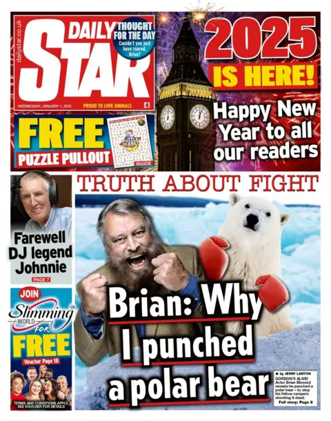 The Daily Star's front page says 'Brian: Why I punched a polar bear'