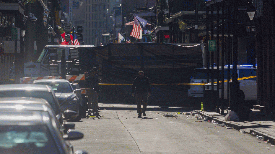 NEW ORLEANS, LOUISIANA, USA - JANUARY 1: Police checkpoints on and around Bourbon Street, after a vehicle plowed into New Year crowds at a tourist district local authorities said in New Orleans, Louisiana, United States on January 1, 2025. (Photo by Patt Little/Anadolu via Getty Images)