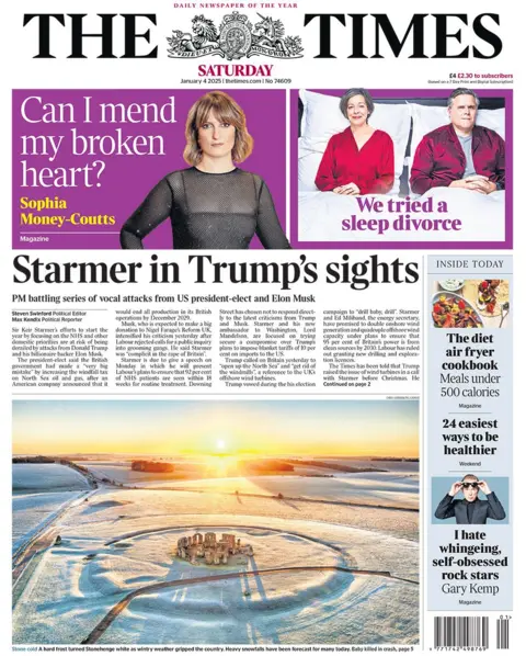 The headline in the Times reads: "Starmer in Trump's sights"