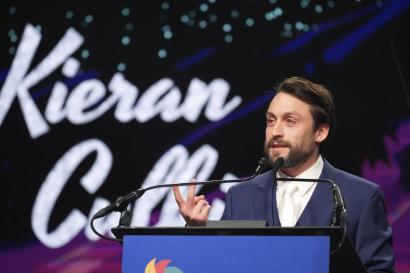 Kieran Culkin accepts the breakthrough performance award.