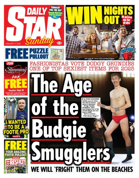 The headline in the Daily Star reads: "The Age of the Budgie Smugglers"