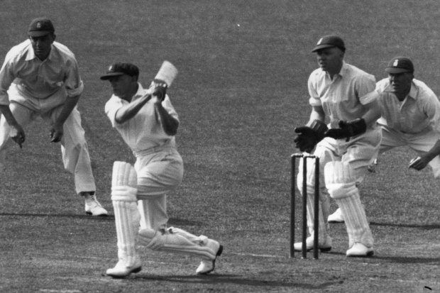 Don Bradman bats for Australia against England in 1930.