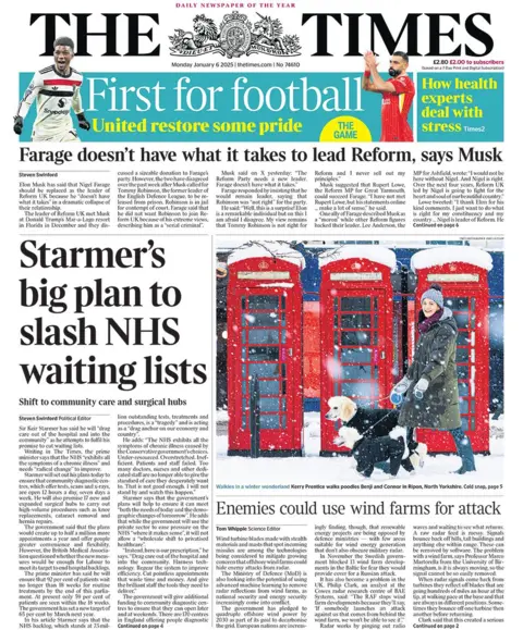 The headline in the Times reads: "Starmer's big plan to slash NHS waiting lists"