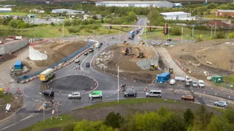 Getty Images An aerial view of the Dowlais Top roundabout during construction of the Heads of the Valleys upgrade