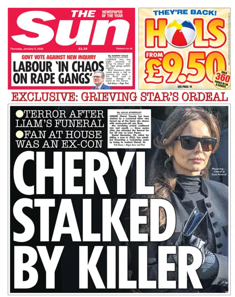 "Cheryl stalked by killer" headlines the Sun