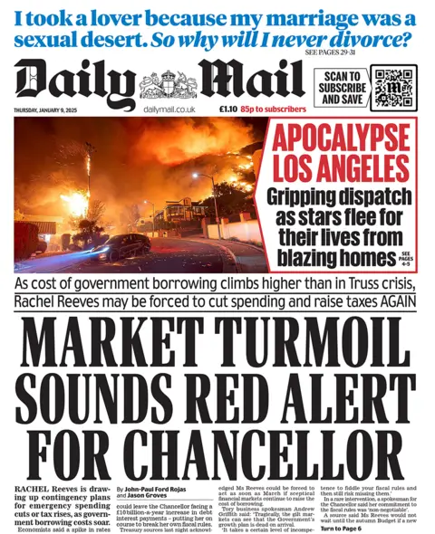 "Market turmoil sounds red alert for chancellor" headlines the Daily Mail