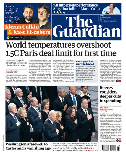 "World temperatures overshoot 1.5C Paris deal limit for the first time", headlines the Guardian 