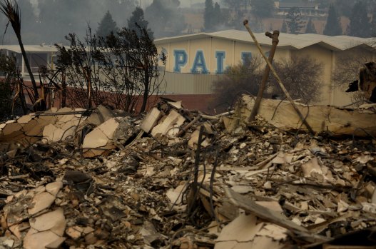 Palisades Charter High School after the fire. It was a filming location for the 1970s horror movie Carrie, the Lindsay Lohan-Jamie Lee Curtis movie Freaky Friday, TV series Teen Wolf and the music video for Olivia Rodrigo’s good 4 u.