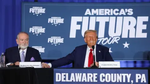 Reuters Mike Huckabee and Donald Trump are seen at a campaign event in Drexel Hill, Pennsylvania, U.S., October 29, 2024