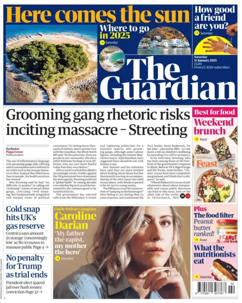 The headline in The Guardian reads: Grooming gang rhetoric risks inciting massacre - Streeting