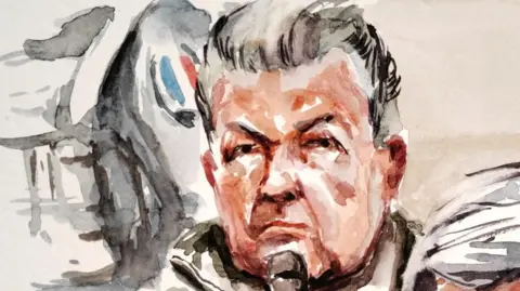 Reuters Dominique Pelicot, convicted of drugging and raping his then-wife Gisele Pelicot, appears at the courthouse in Avignon, France, December 16, 2024 in this courtroom sketch before his conviction