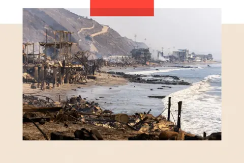 Getty Images Burnt-out properties on the seafront