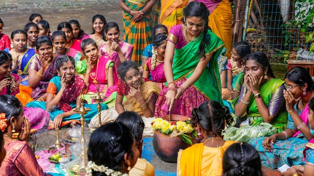 School students celebrate Pongal, in Chennai. (PTI)