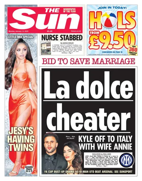 The headline in The Sun reads: La dolce cheater