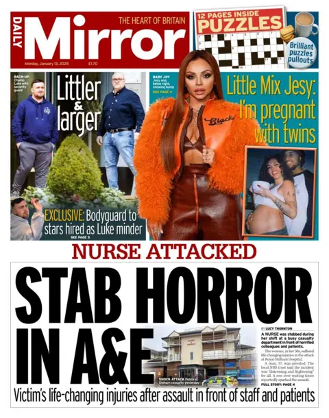 The headline in the Daily Mirror reads: Stab horror in A&E