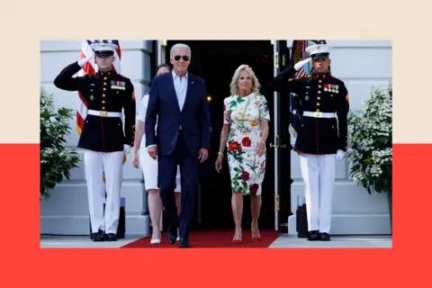 US President Joe Biden and First Lady Jill Biden during a Fourth of July event on the South Lawn of the White House 