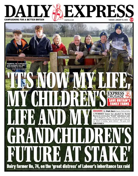 The headline on the front page of the Daily Express reads: "'It's now my life, my children's life and my grandchildren's future at stake'"