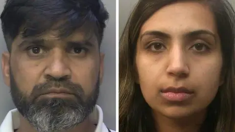 Surrey Police Police mugshots of Urfan Sharif and Beinash Batool. They are both looking directly at the camera. 