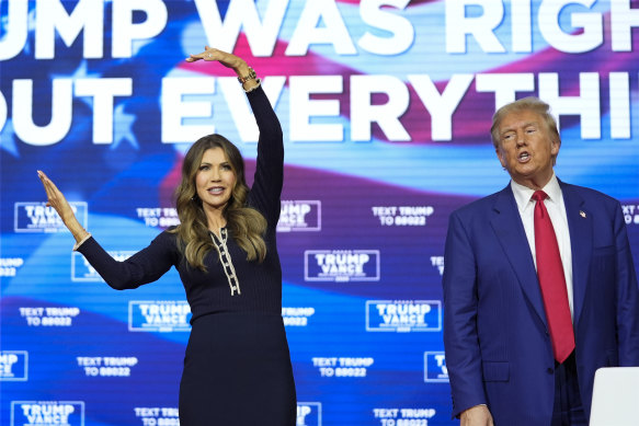 Donald Trump on the campaign trail with South Dakota Governor Kristi Noem, who knew the Y.M.C.A. moves. 