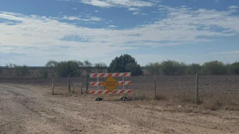 Bernd Debusmann Jr/BBC News Demesio Guerrero standing by the border wall in Hidalgo, Texas. 