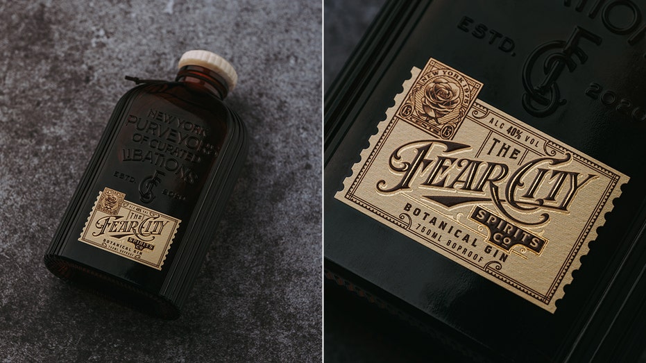 Fear City Gin dark amber bottle with custom label