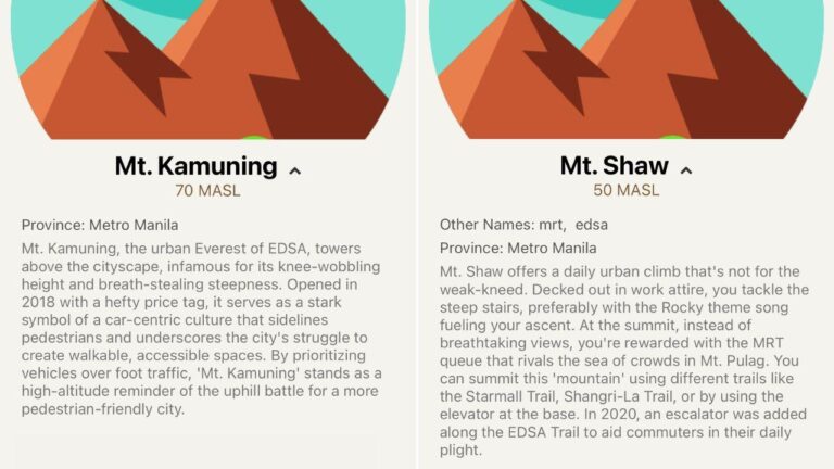 This hiking app hilariously lists Kamuning and Shaw as Philippine peaks