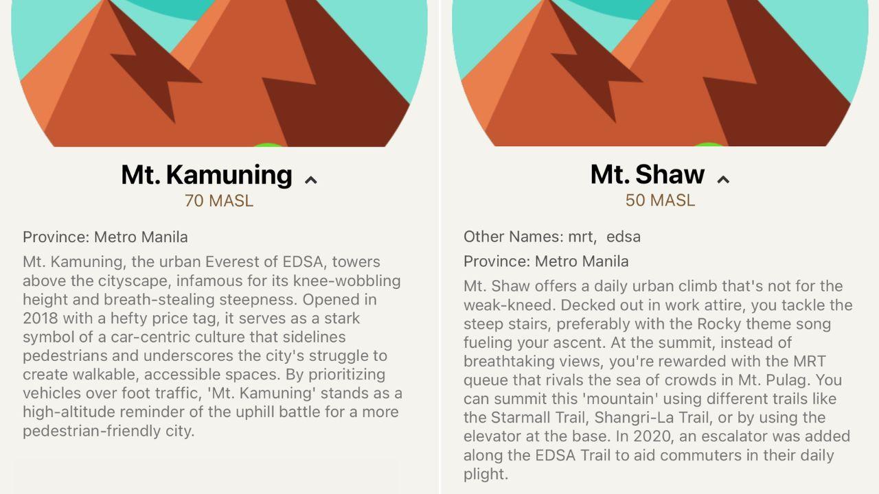 This hiking app hilariously lists Kamuning and Shaw as Philippine peaks