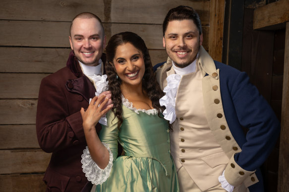 Jason Arrow (right), Vidya Makan (centre) and Callan Purcell (left) will end their run in Hamilton when the show closes this month.