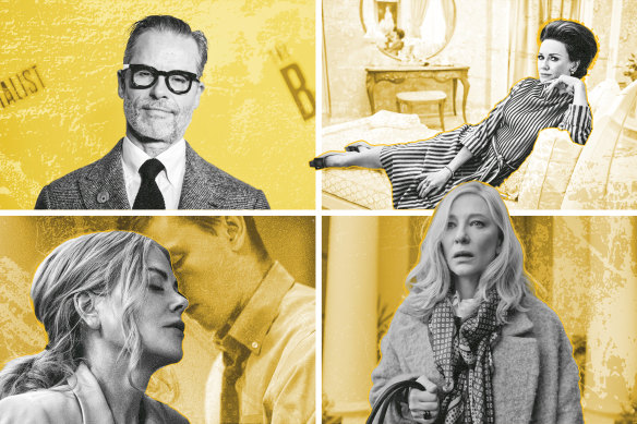 Clockwise from top left: Guy Pearce in The Brutalist; Naomi Watts in Feud: Capote vs. The Swans; Cate Blanchett in Disclaimer; and Nicole Kidman in Babygirl.