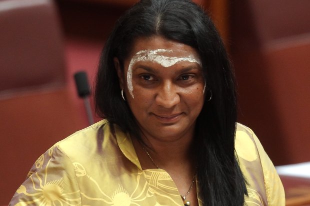 Senator Nova Peris delivers her maiden speech in the Senate at Parliament House in 2013.