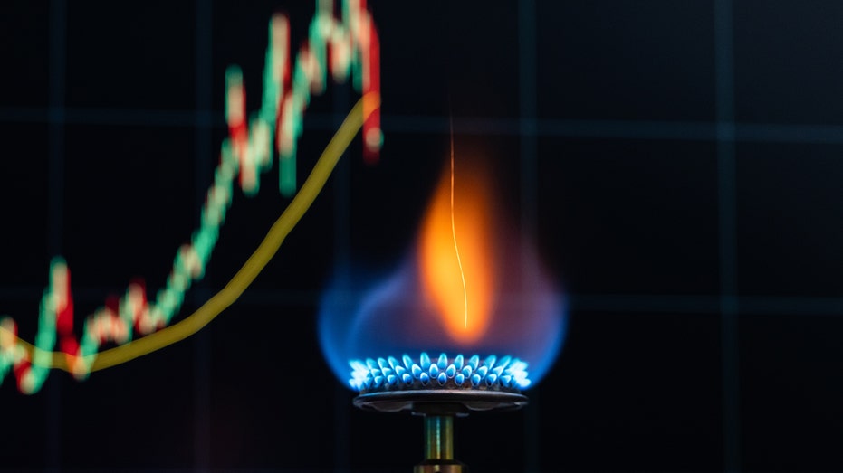 Gas flame with stock market background