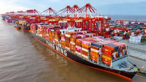 Getty Images A vast container ship being loaded at a port in Shanghai 